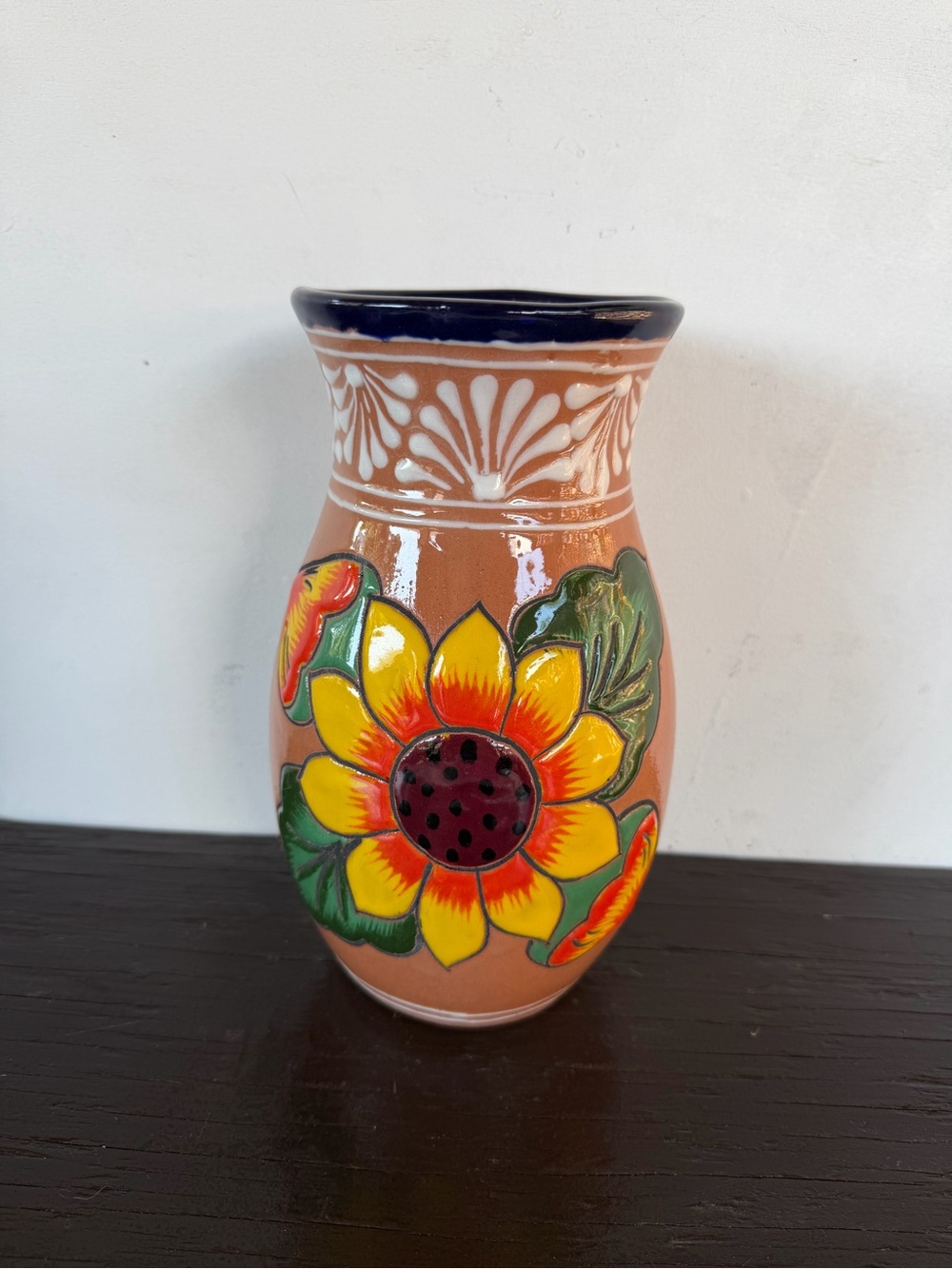 Hand-Painted Sunflower Talavera  Vase - Yellow & Green